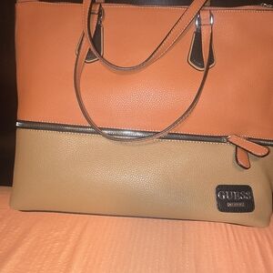Guess Orange and Tan Tote